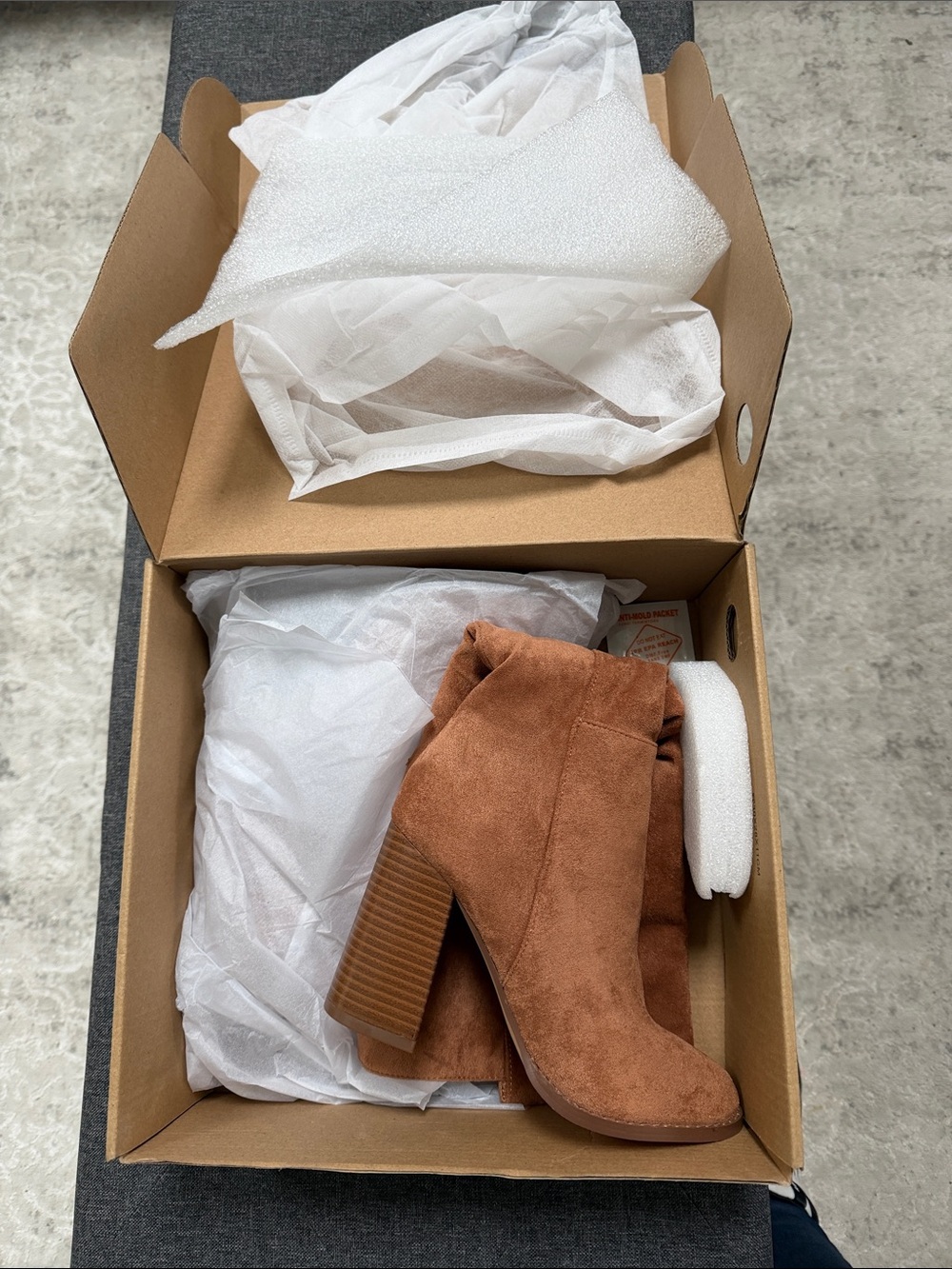 Suede Brown Stacked Heel Booties